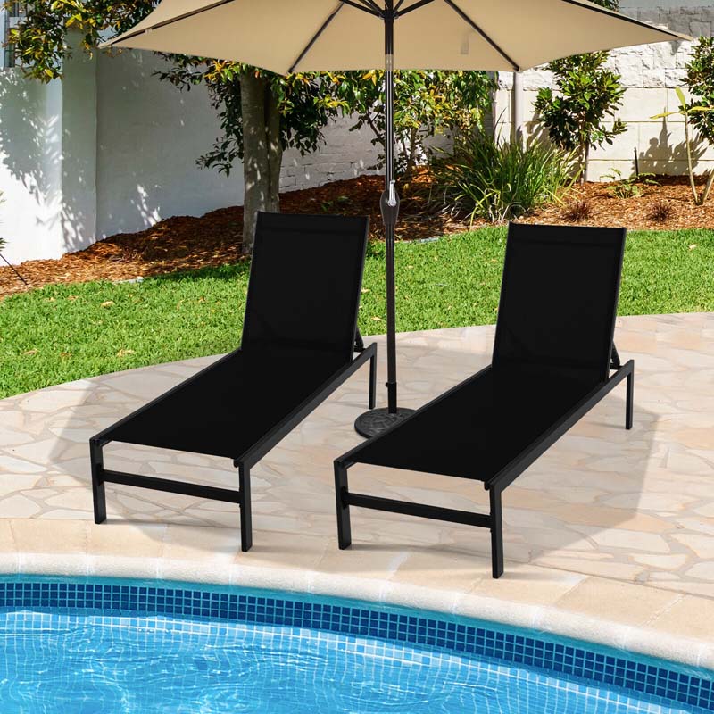 Quick-drying Fabric Sun Lounger for Pool Deck Patio Beach Lawn, 6-Position Aluminium Outdoor Chaise Lounge Chair