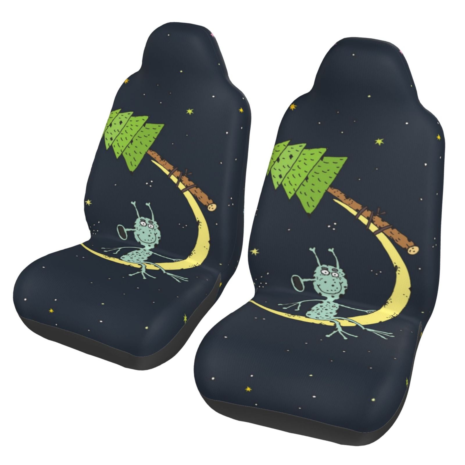 TEQUAN Front Seat Covers， Moon Christmas Tree Alien Pattern 2 Piece Car Seat Cover Fit Most Car SUV Truck Van