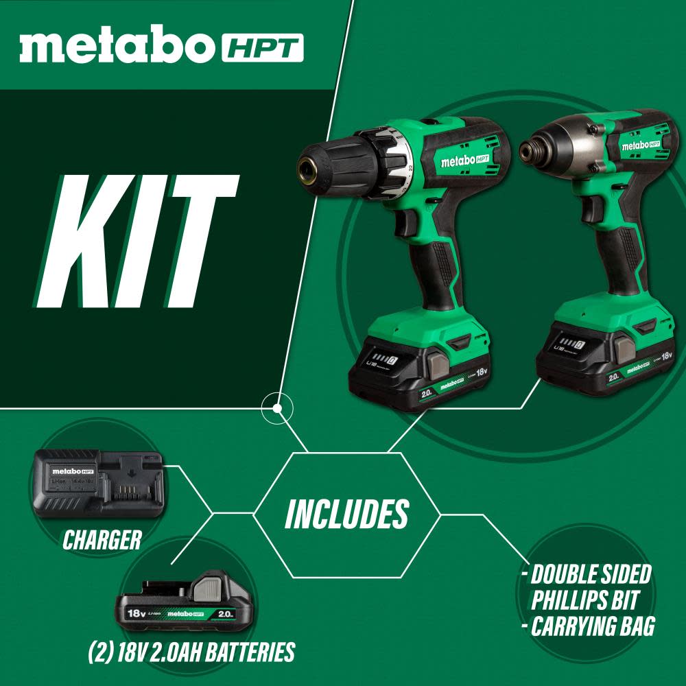 Metabo HPT 18V Brushed Hammer Drill and Impact Driver Combo Kit