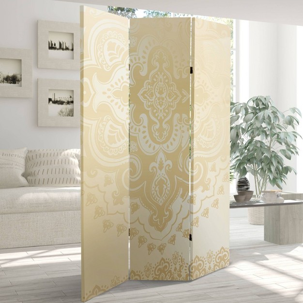 Double Sided Mandala Pattern Canvas Room Divider Ivory Oriental Furniture