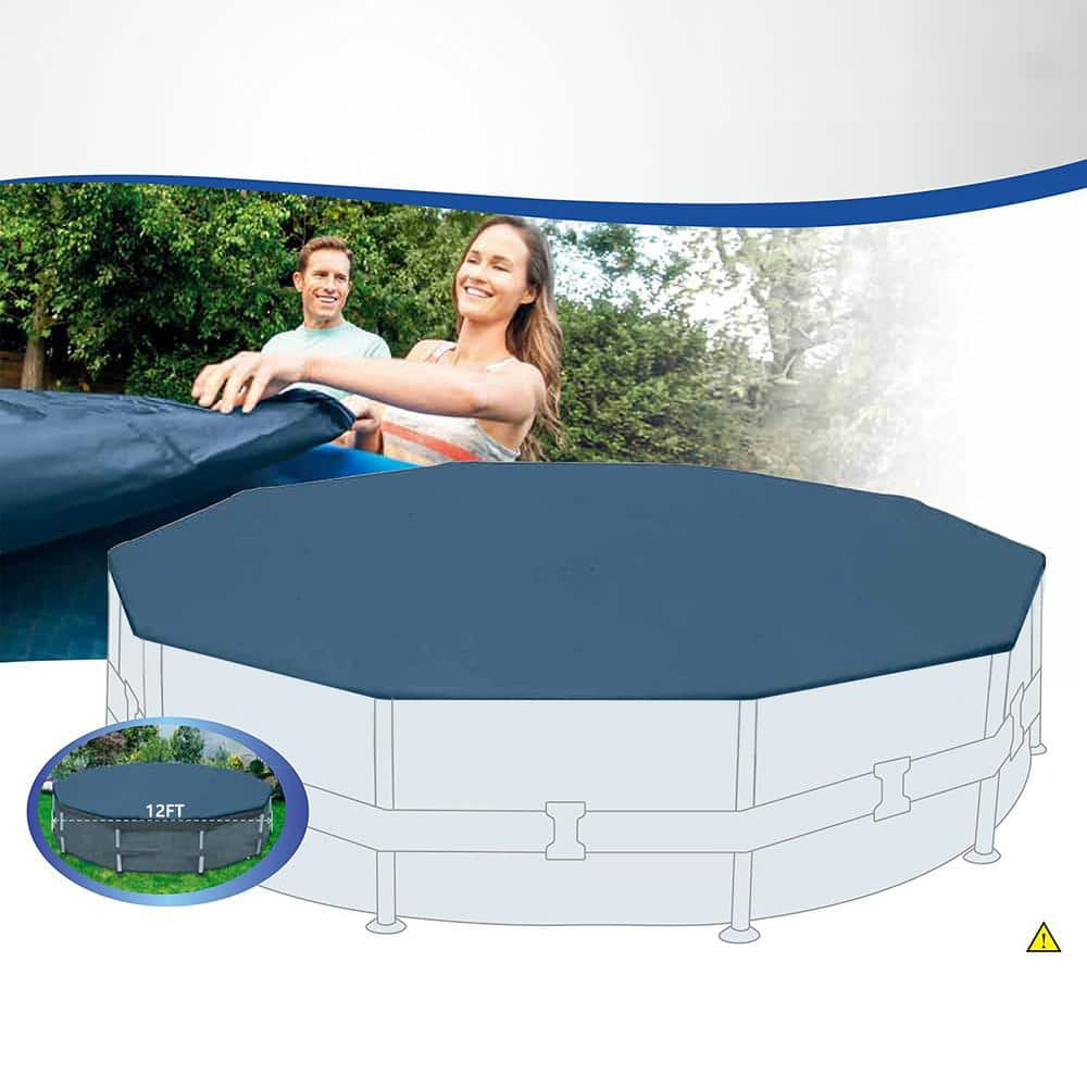 Alpulon 12 ft. Round x 30 in. D Metal Frame Above Ground Pool with Pump and pool Cover ZY1C0508