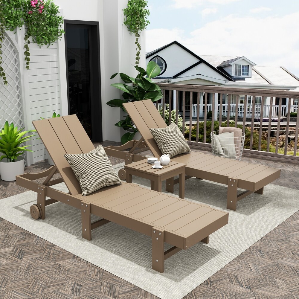 POLYTRENDS Shoreside Modern Poly Eco Friendly  Weather Reclining Chaise Lounge With Wheels and Side Table (2 Piece Set)