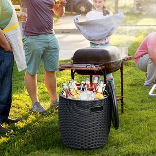 ANGELES HOME 9.5 Gal. Black Plastic Round Patio Ice Bucket Cooler Side Table M70-8OP809BK