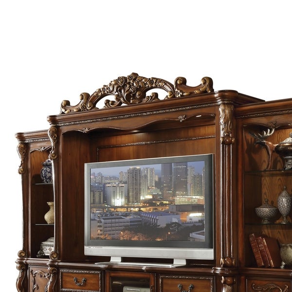 Baroque Style Wooden Entertainment Center with 2 Side Piers， Brown