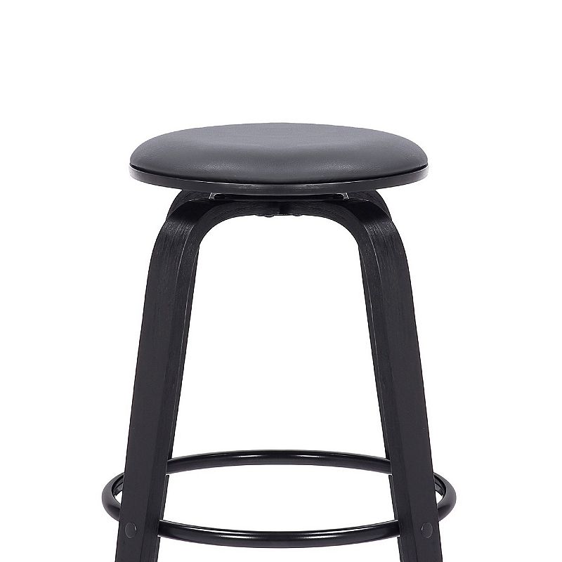 Backless Barstool with Swivel Seat and Wooden Legs， Gray