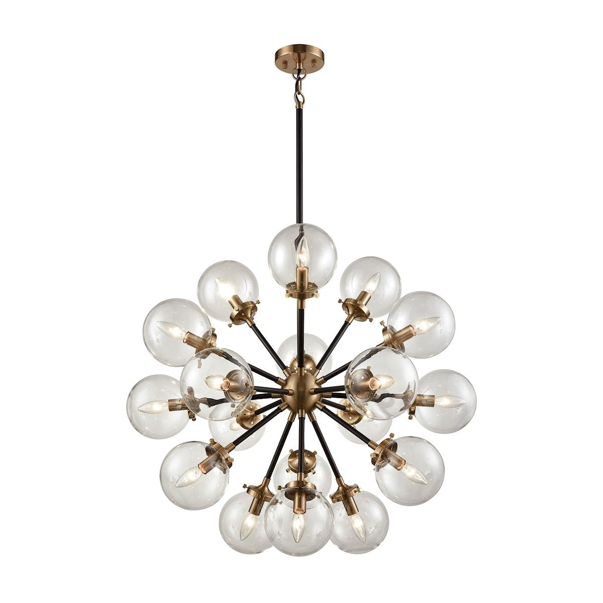 Boudreaux 18-Light Chandelier in Antique Gold and Matte Black with Sphere-shaped Glass