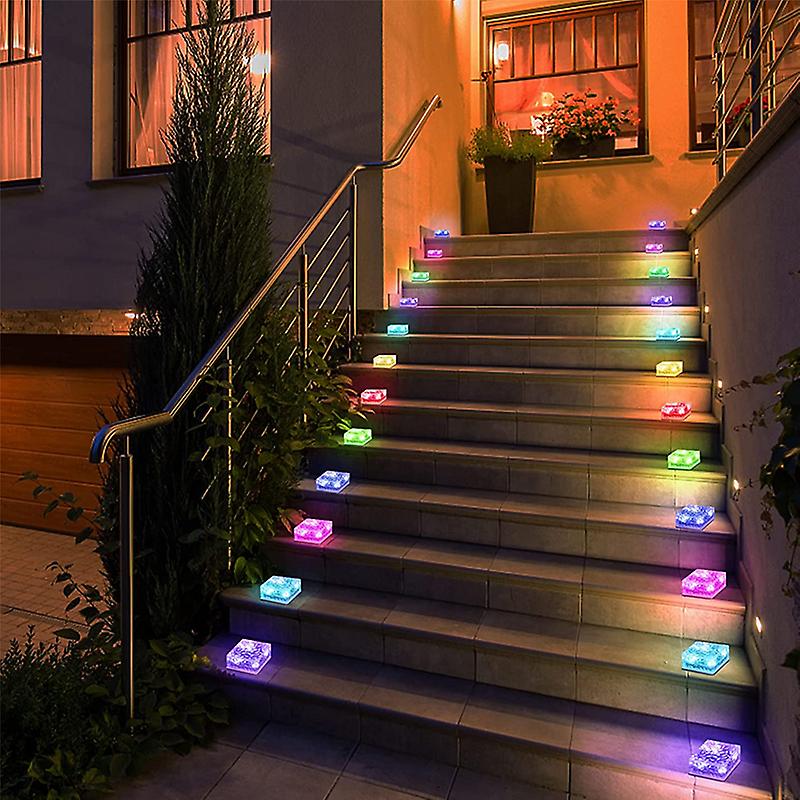 Outdoor Waterproof Solar Led Clear Ice Cube Lights Rgb Remote Stair Step Lamp For Garden Yard Pathway Party Lawn Landscape Decor