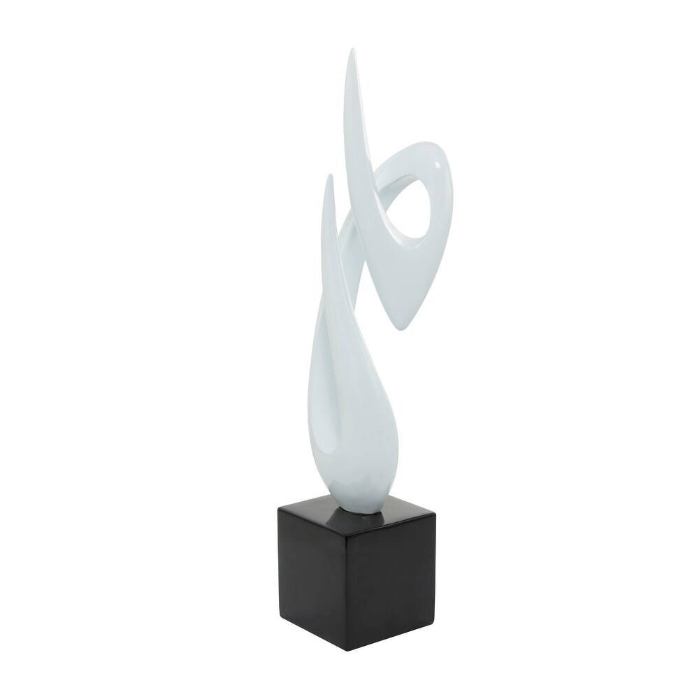 White Polystone Swirl Abstract Sculpture with Black Base