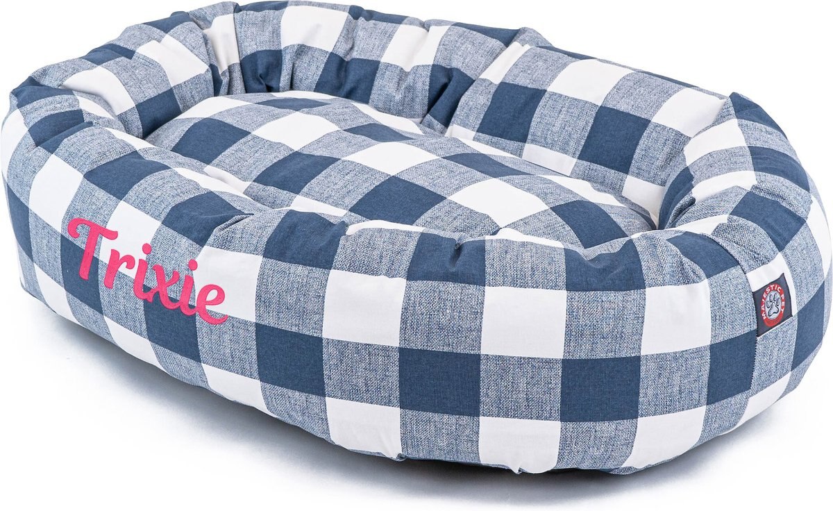 Majestic Pet Anderson Check Personalized Bagel Cat and Dog Bed