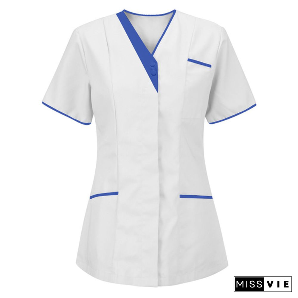 New Women Nursing Working Uniform Short-sleeved V-neck Tops Protective Clothing Tops