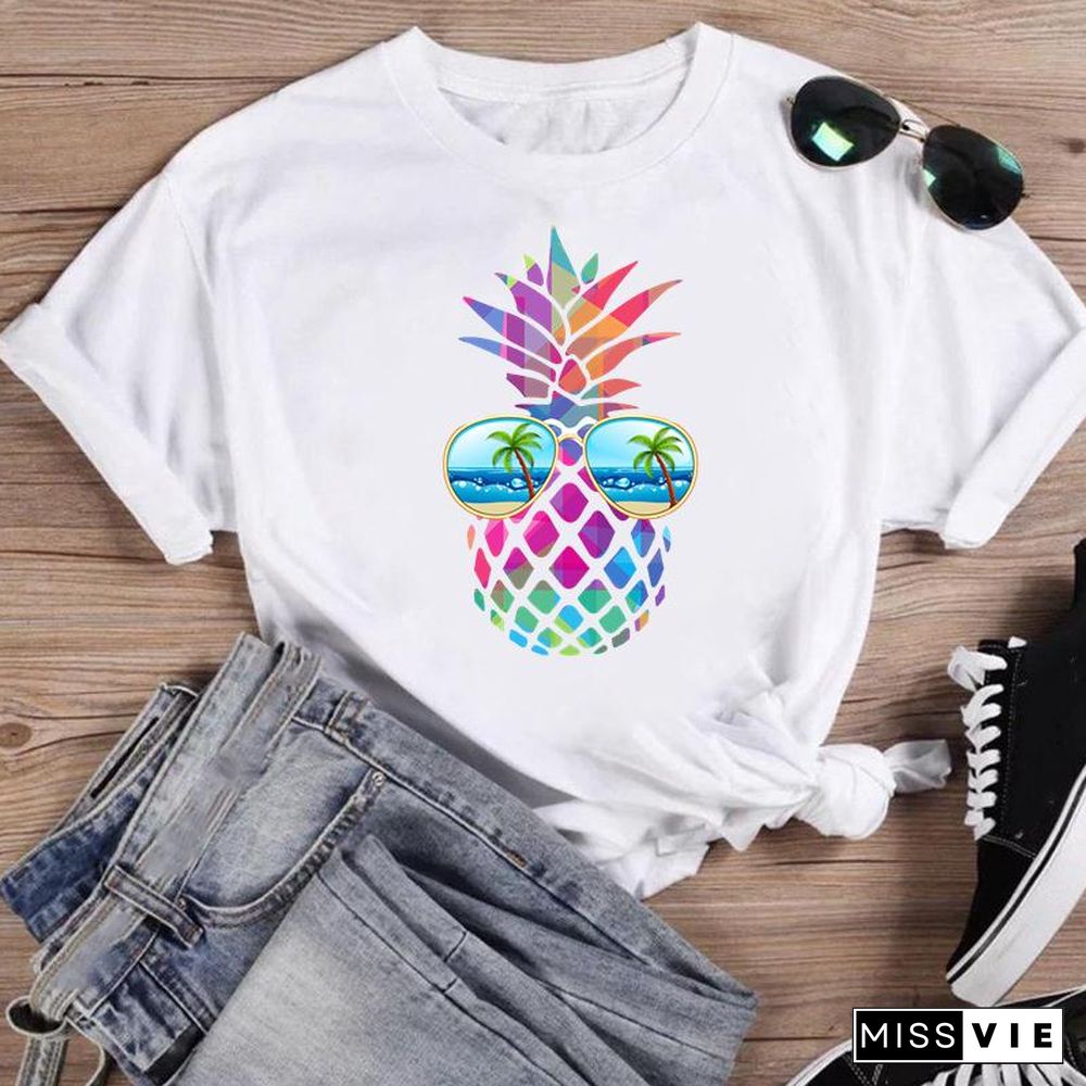 Women Print Bee Funny Clothing Cute Fashion Summer O-Neck T-Shirts Shirt Female Graphic T Top Short Sleeve Cartoon Tee T-Shirt