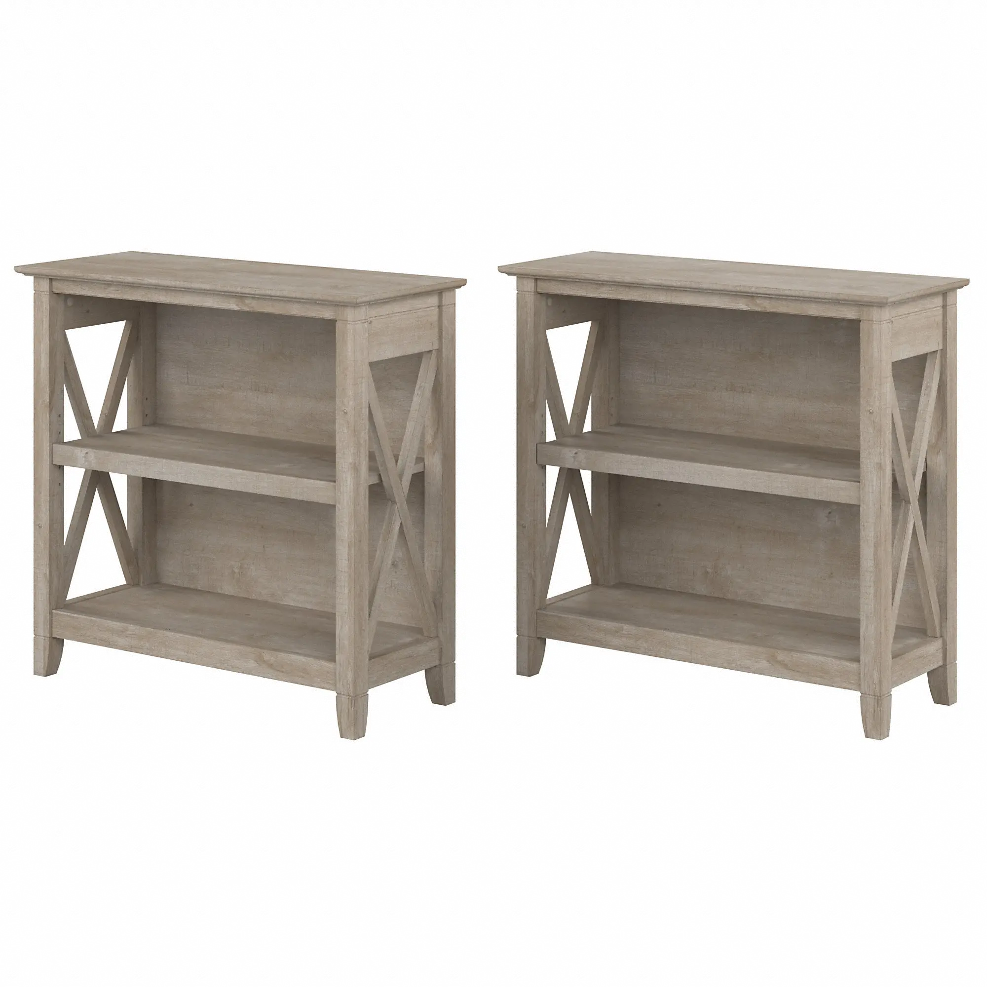 Set of 2 Key West Farmhouse Washed Gray Bookcases - Bush Furniture