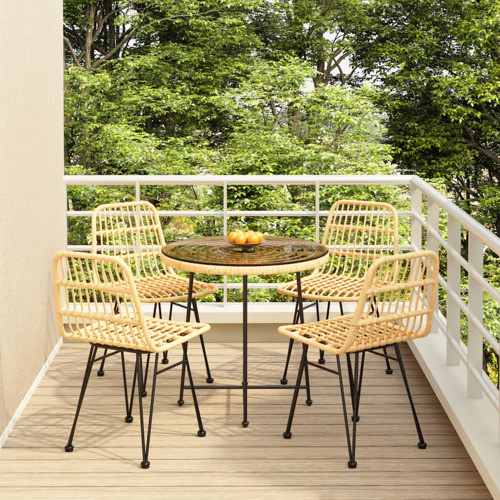 vidaXL Bistro Set Outdoor Patio Balcony Table and Chairs Rattan Look 5 Piece   Tropical   Outdoor Dining Sets   by vidaXL LLC  Houzz