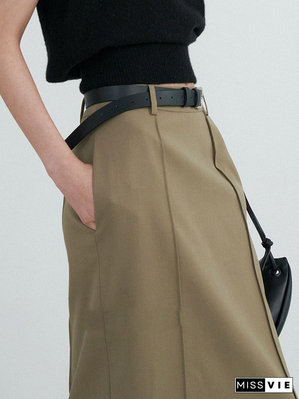 High Waisted Loose Solid Color Split-Back Skirts Bottoms