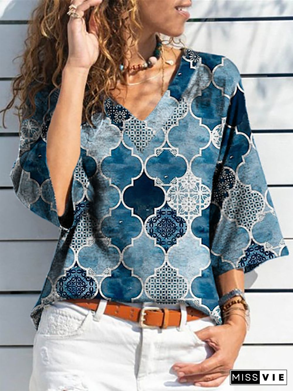 Plus size Geometric Printed T-shirt