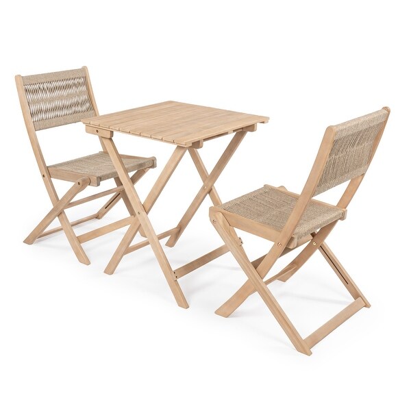 Cadiz Modern Coastal 3Piece Acacia Wood Outdoor Folding Bistro Set，by JONATHAN Y