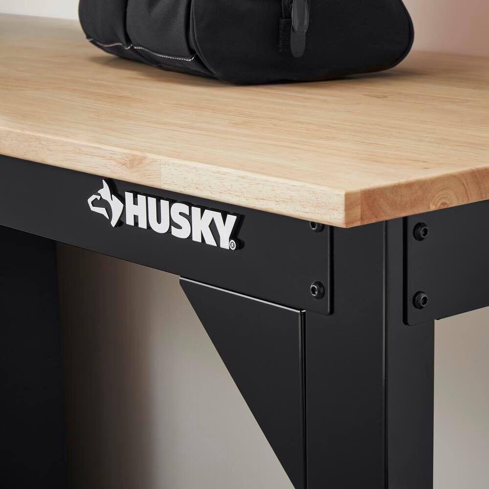 Husky Ready-To-Assemble 6 ft. Solid Wood Top Workbench in Black G7200S1-US