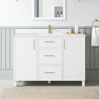 Home Decorators Collection Bilston 48 in. W x 19 in. D x 34.50 in. H Bath Vanity in White with White Engineered Stone Top Bilston 48W