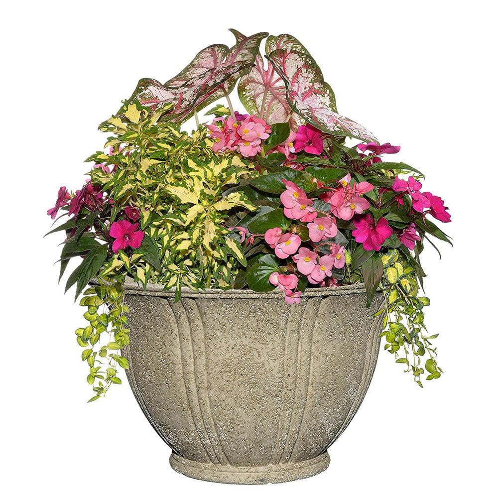 Classic Home and Garden 22 in. Natural Lava Stone Low Dorset Pot Planter LS7410