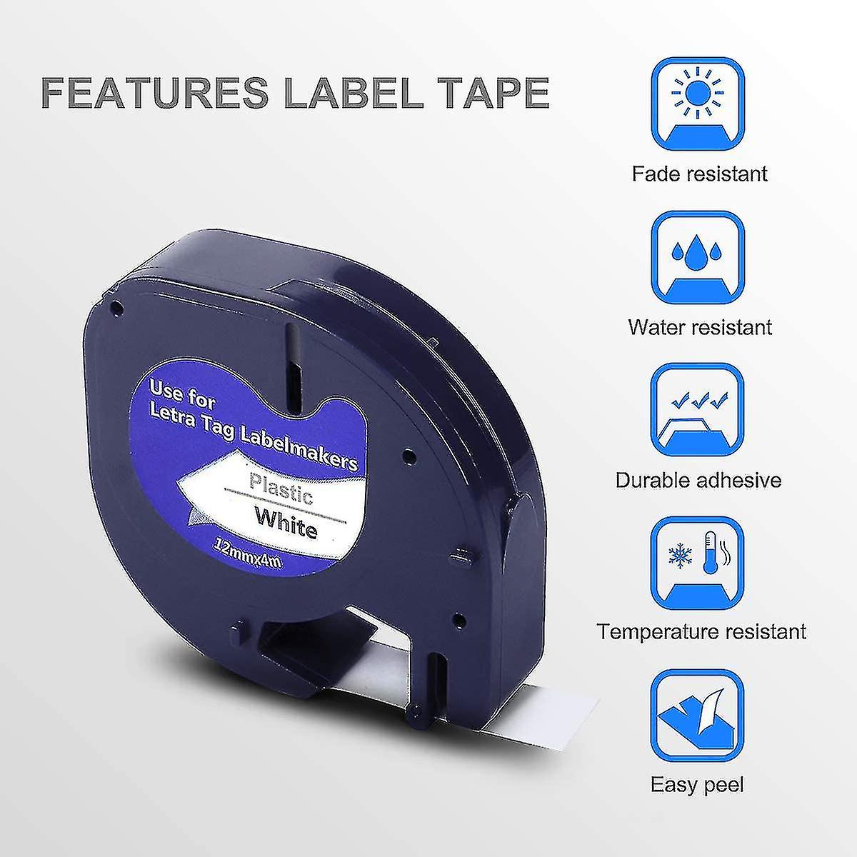 Compatible Label Tape Replacement For Dymo Letratag Refills 91330 Black Print On White Paper Label Tape Self-adhesive 12mm X 4m (1/2