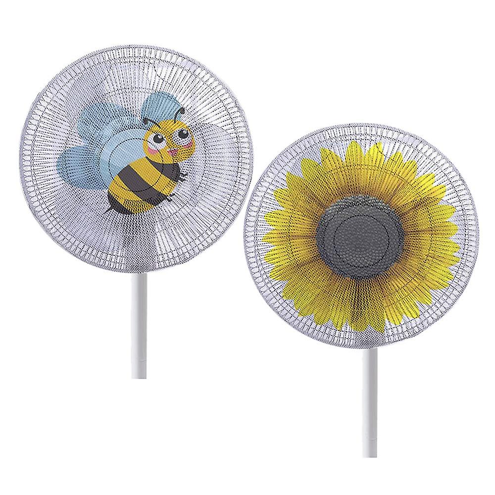 2pcs Electric Fan Protective Cover Small Bee + Sunflowerhousehold Products