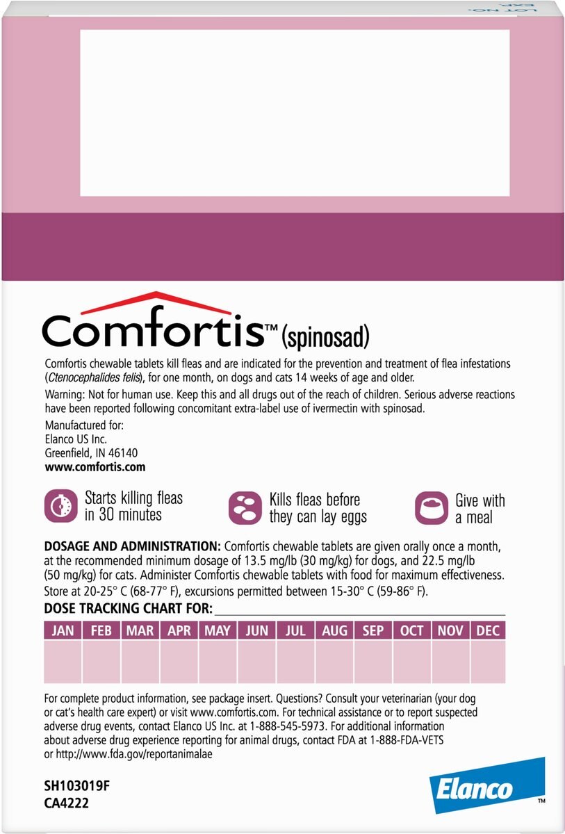 Comfortis Chewable Tablet for Dogs， 5-10 lbs and Cats 4.1-6 lbs， (Pink Box)