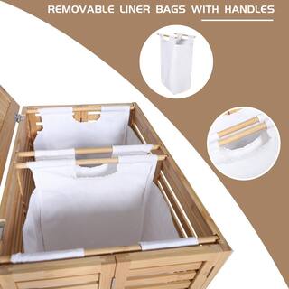 VEIKOUS Bamboo Laundry Hamper with Lid and 2 Removable Liner Bags HP1101-01