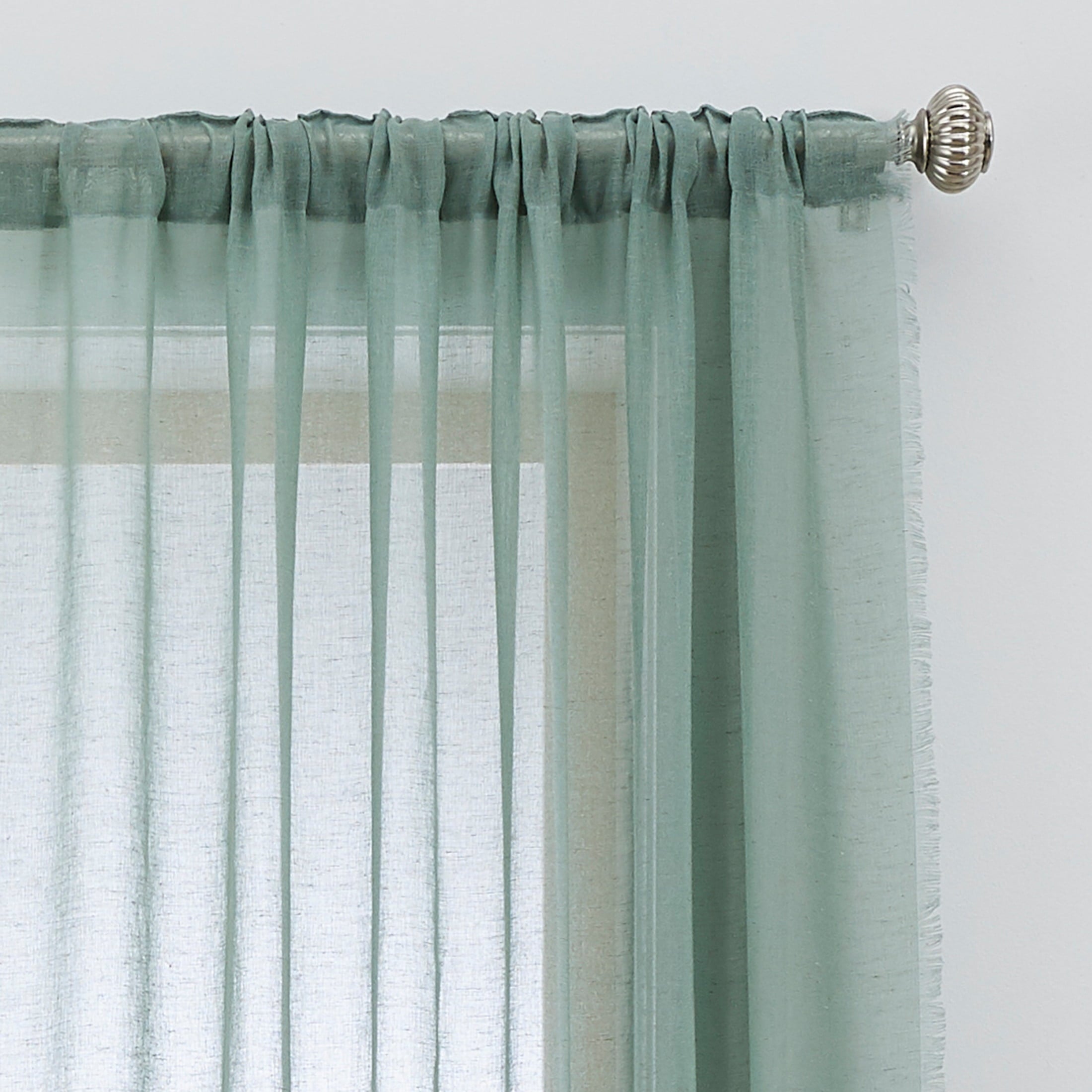 Better Homes & Gardens Solid Fringe 108Single Curtain Panel Green River , Polyester, Linen , Rod Pocket , Sheer