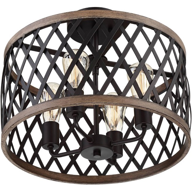 Wide Bronze Woodgrain 4 light Open Cage For Bedroom Living Room