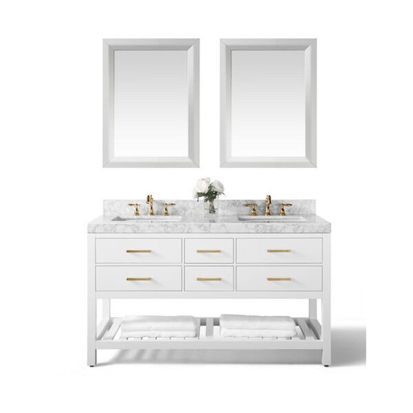 Elizabeth White 60-Inch Vanity Console with Mirror and Gold Hardware