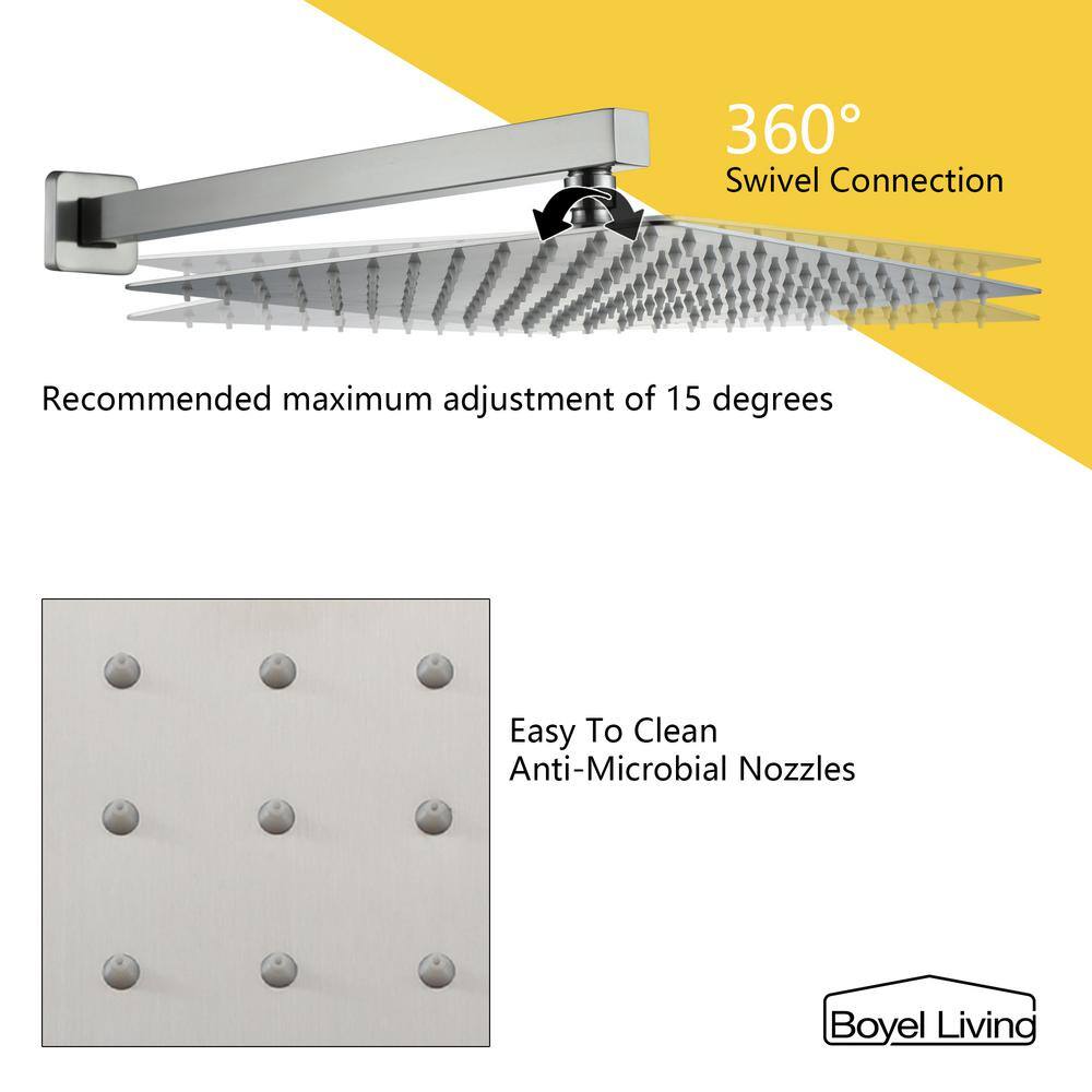 Boyel Living 1-Spray Patterns with 2.5 GPM 12 in. Square Wall Mount Dual Shower Heads with Pressure Balance Valve in Brushed Nickel MS-A3803-12BN