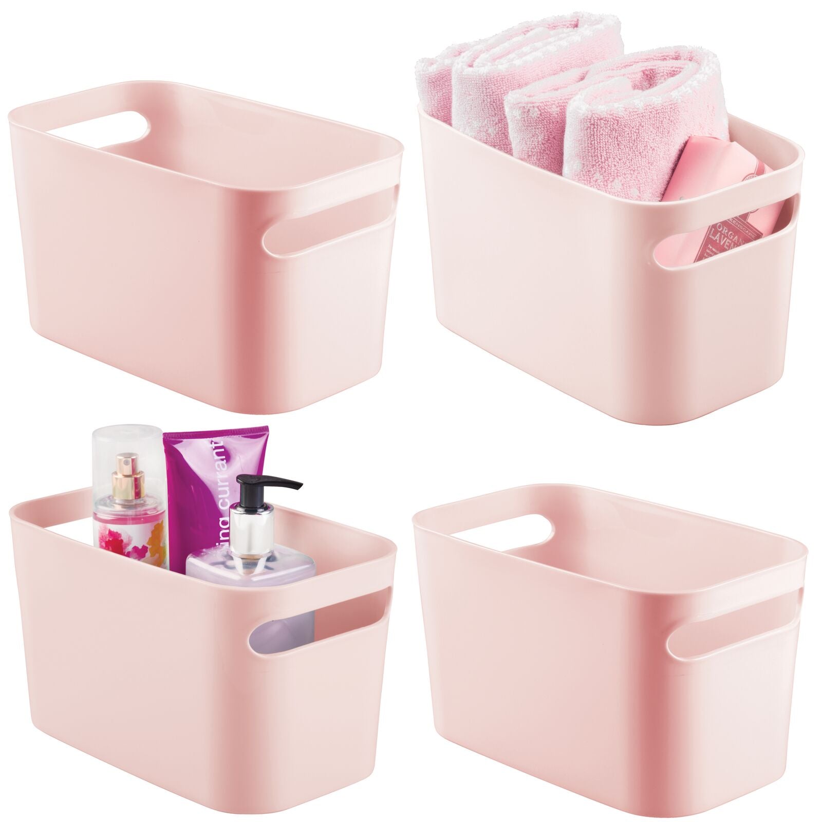 mDesign Deep Plastic Bathroom Vanity Storage Bin with Handles - Organizer for Hand Soap， Body Wash， Shampoo， Lotion， Conditioner， Hand Towel， Hair Brush， Mouthwash - 10