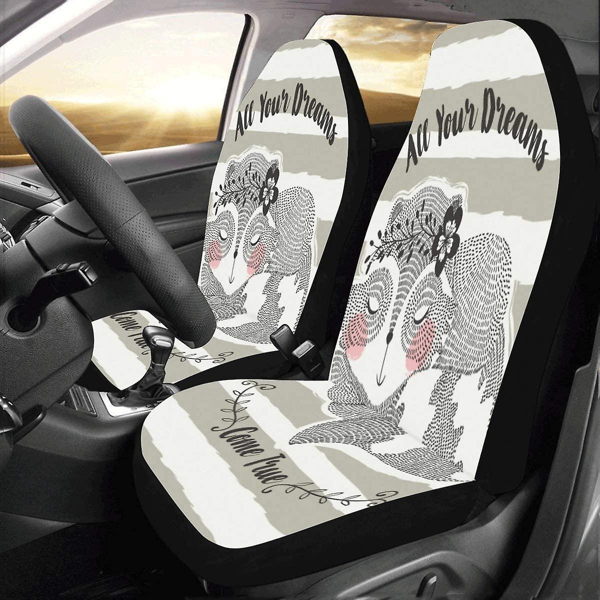 Set Of 2 Car Seat Covers Cute Comic Cartoon Baby Fox Universal Auto Front Seats Protector Fits For Car，suv Sedan，truck D---40747