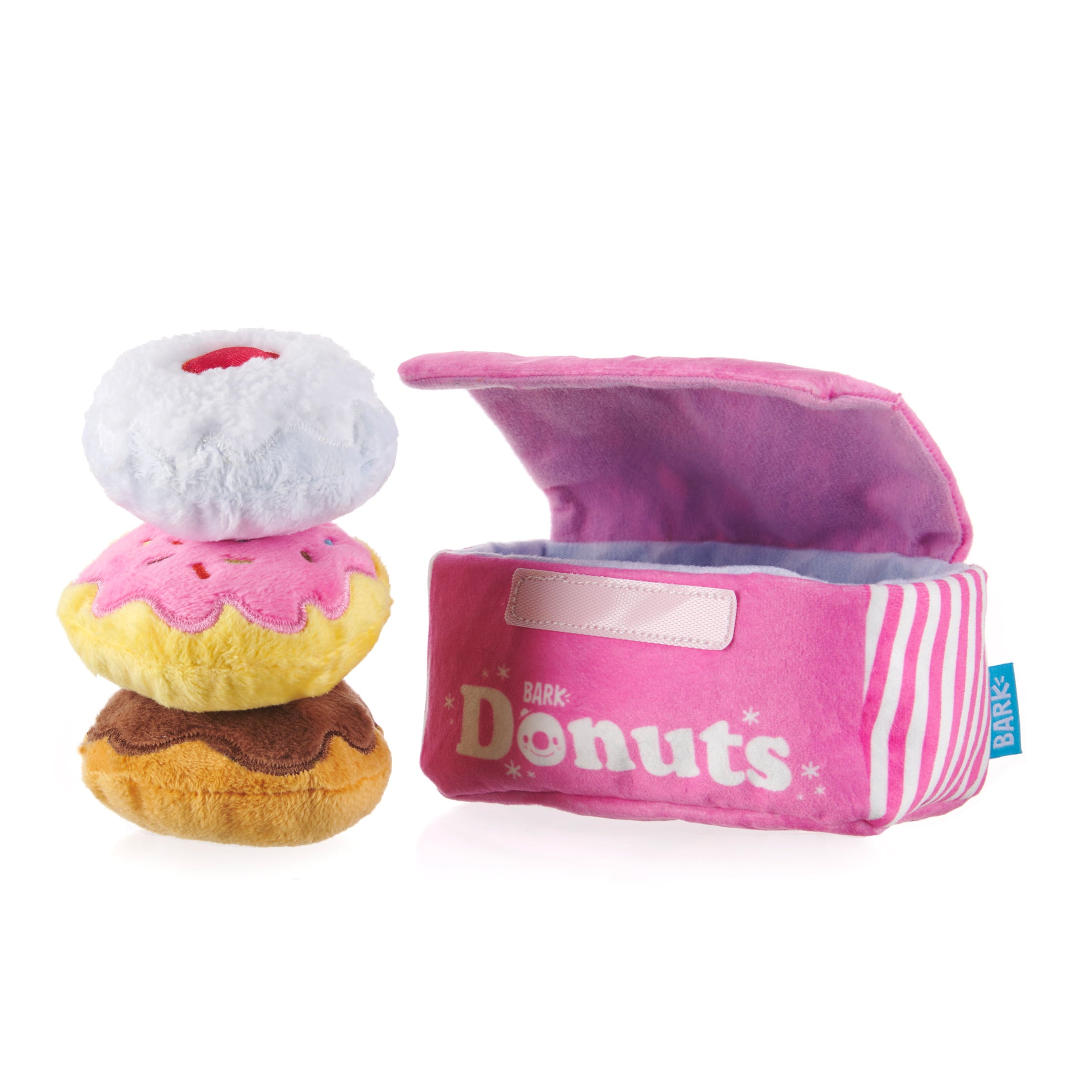 BARK Barker's Dozen Donuts Dog Toy - Features Multi-Part 4 in 1 Toy， Xs to Small Dogs