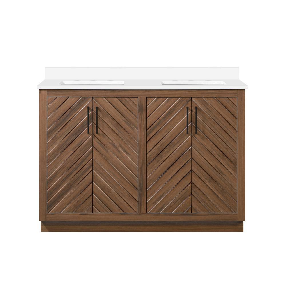 Glacier Bay Huckleberry 48 in. W x 19 in. D x 34.50 in. H Freestanding Vanity in Spiced Walnut with White Engineered Stone Top Huckleberry48SW