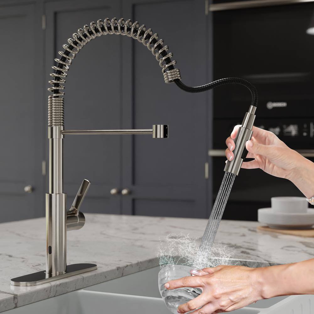 ANZZI Ola Hands Free Touchless 1-Handle Pull-Down Sprayer Kitchen Faucet with Motion Sense and Fan Sprayer in Brushed Nickel KF-AZ303BN