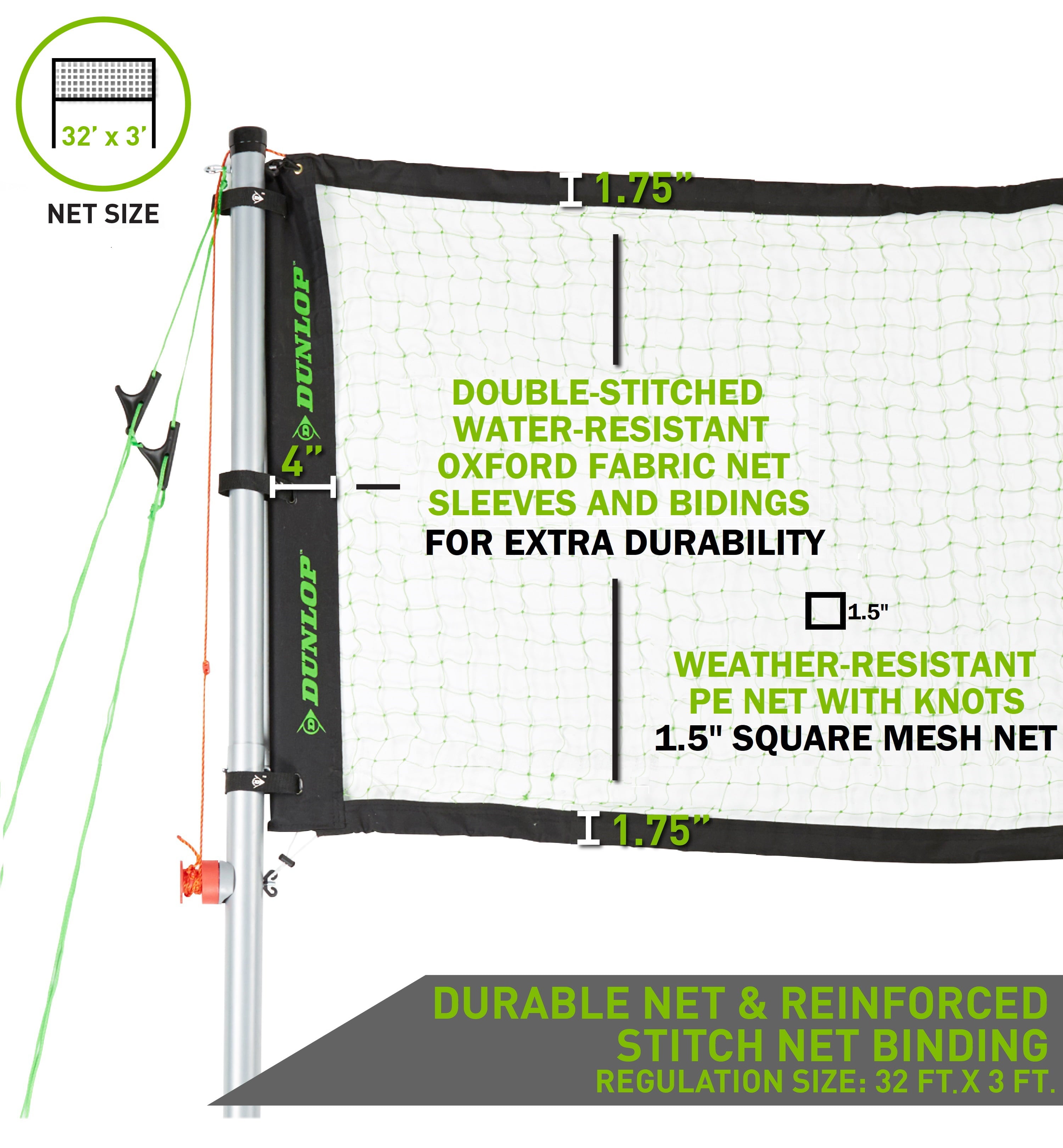 Dunlop Volleyball & Badminton Combo Set, Lawn Game, Green/Black