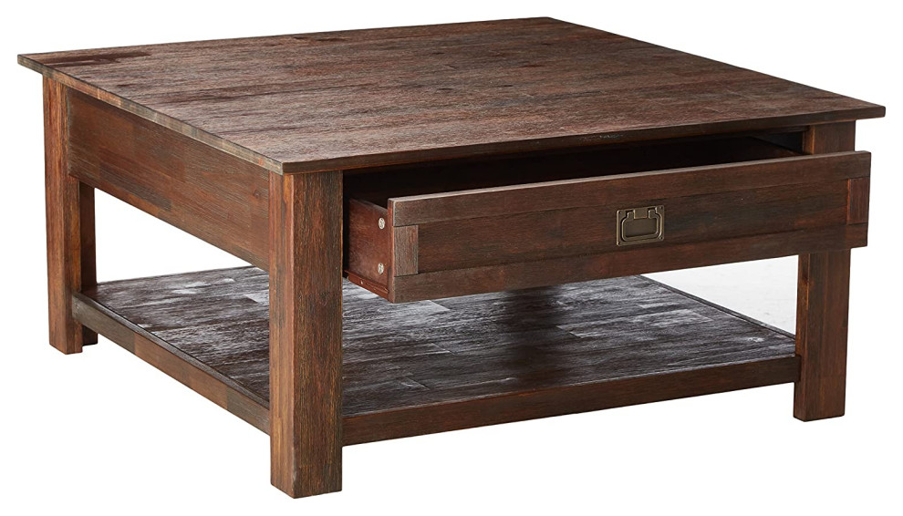 Rustic Coffee Table  Acacia Wood Frame and Square Top  Distressed Charcoal Brown   Transitional   Coffee Tables   by Decor Love  Houzz