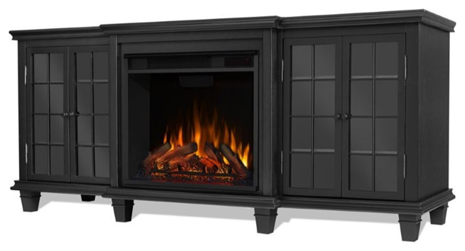 Bowery Hill Modern Solid Wood Fireplace TV Stand for TVs up to 70 quotin Black   Transitional   Entertainment Centers And Tv Stands   by Homesquare  Houzz