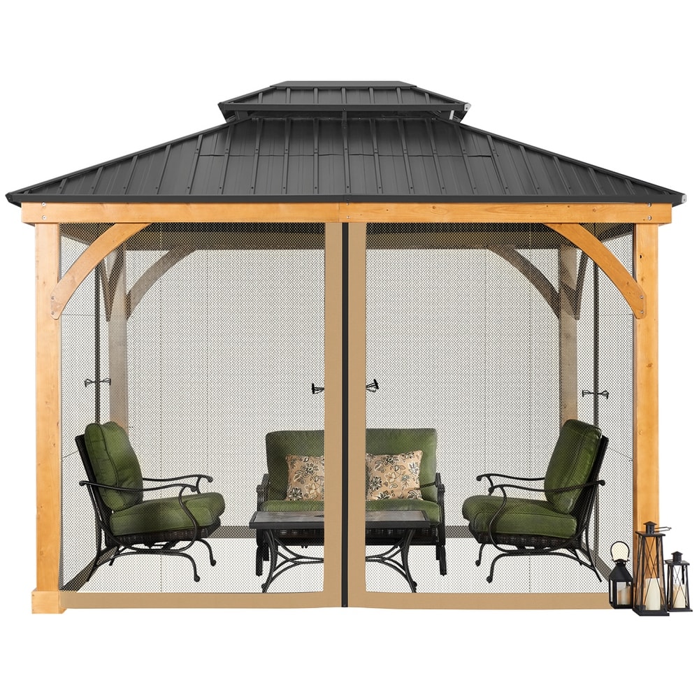 Aoodor Gazebo Netting Screen Black 12' x 12' Replacement Universal 4 Panel Sidewalls ( Only Netting)