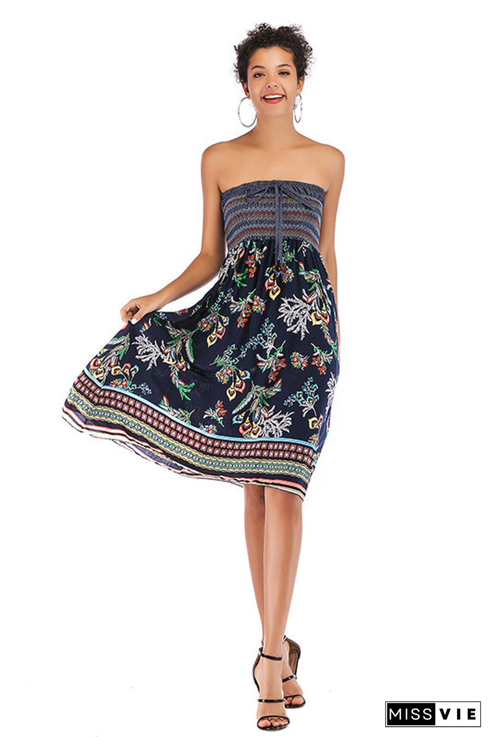 Floral Strapless Tie Front Maxi Dress