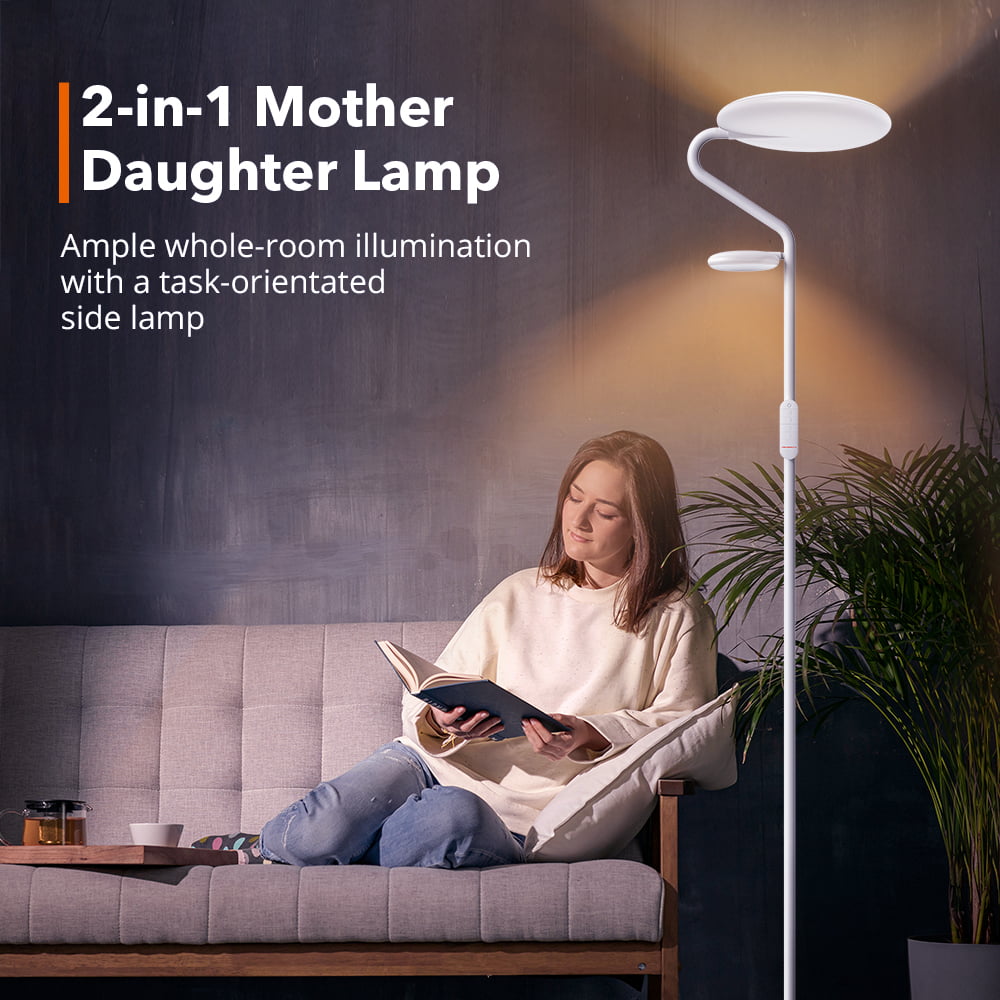 TaoTronics LED Floor Lamp, Metal Mother Daughter Floor Lamp with Reading Light, 36W 4 Brightness Levels & 4 Color Temperatures Adjustable with Remote & Touch Control for Living Room Bedroom