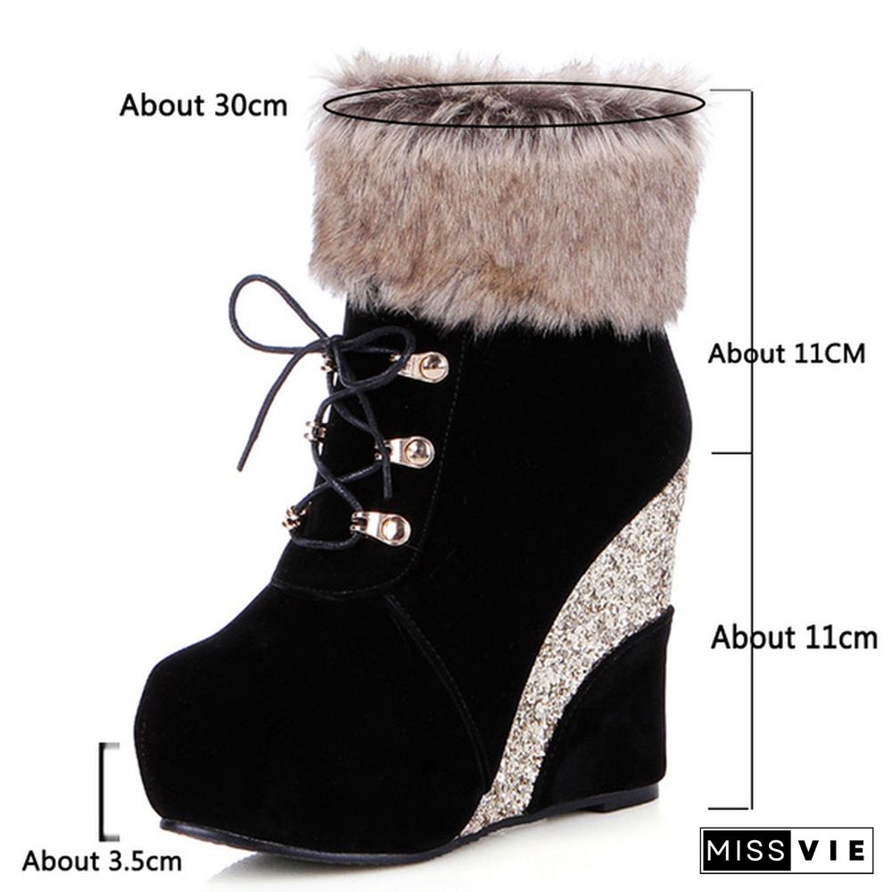 New Sexy Winter Boots Wedges Shoes Ankle Boots Women Warm Boots Lace Up Platform High Heels Snow Boots Shoes Woman