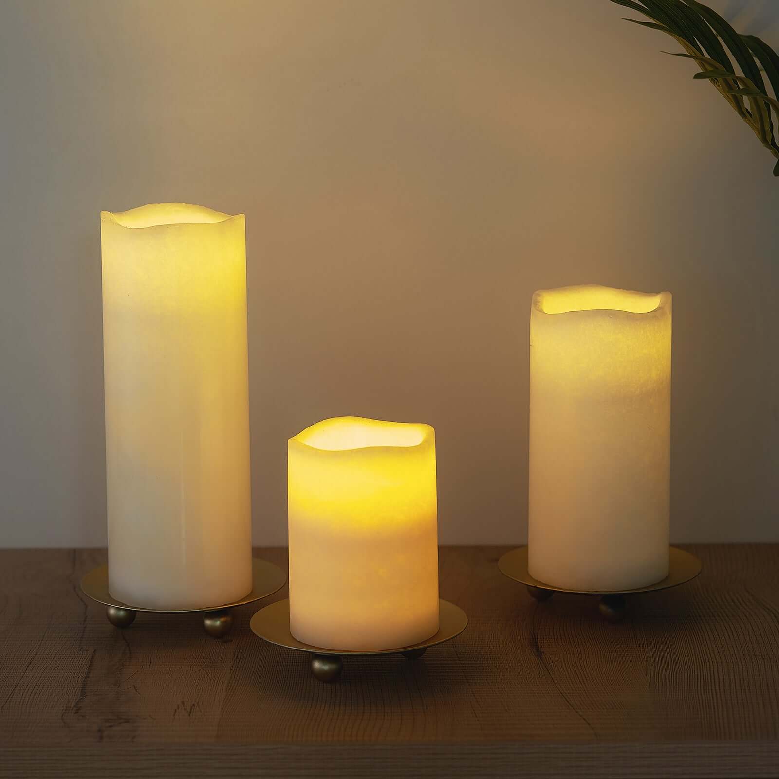 3 Pack Gold Metal Plate Candle Holders, Decorative Pillar Candle Stands 4