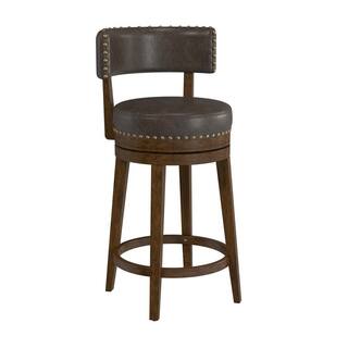 Hillsdale Furniture Lawton 36 in. Brown Low Back 27 in. Swivel Counter Stool with Aged Brown Faux Leather seat and back with Nail head trim 4839-826P