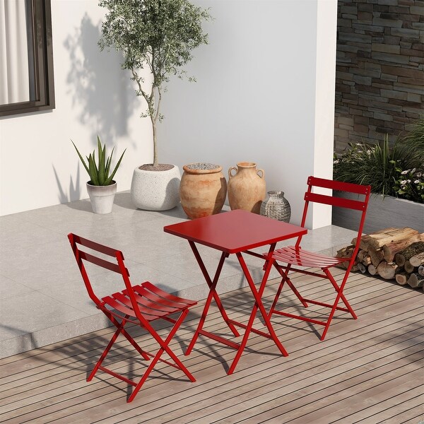 3 Piece Patio Bistro Set of Foldable SquareTable and Chairs