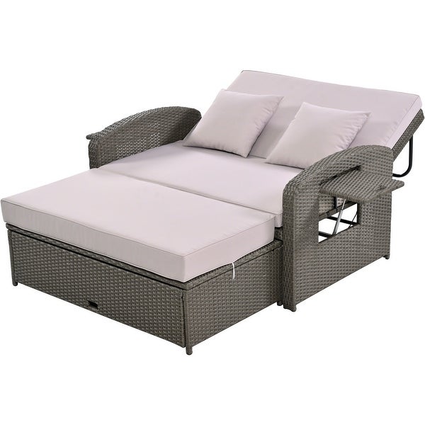 2 Person Rattan Double Reclining Sunbed Chaise Lounge - Overstock - 37421140