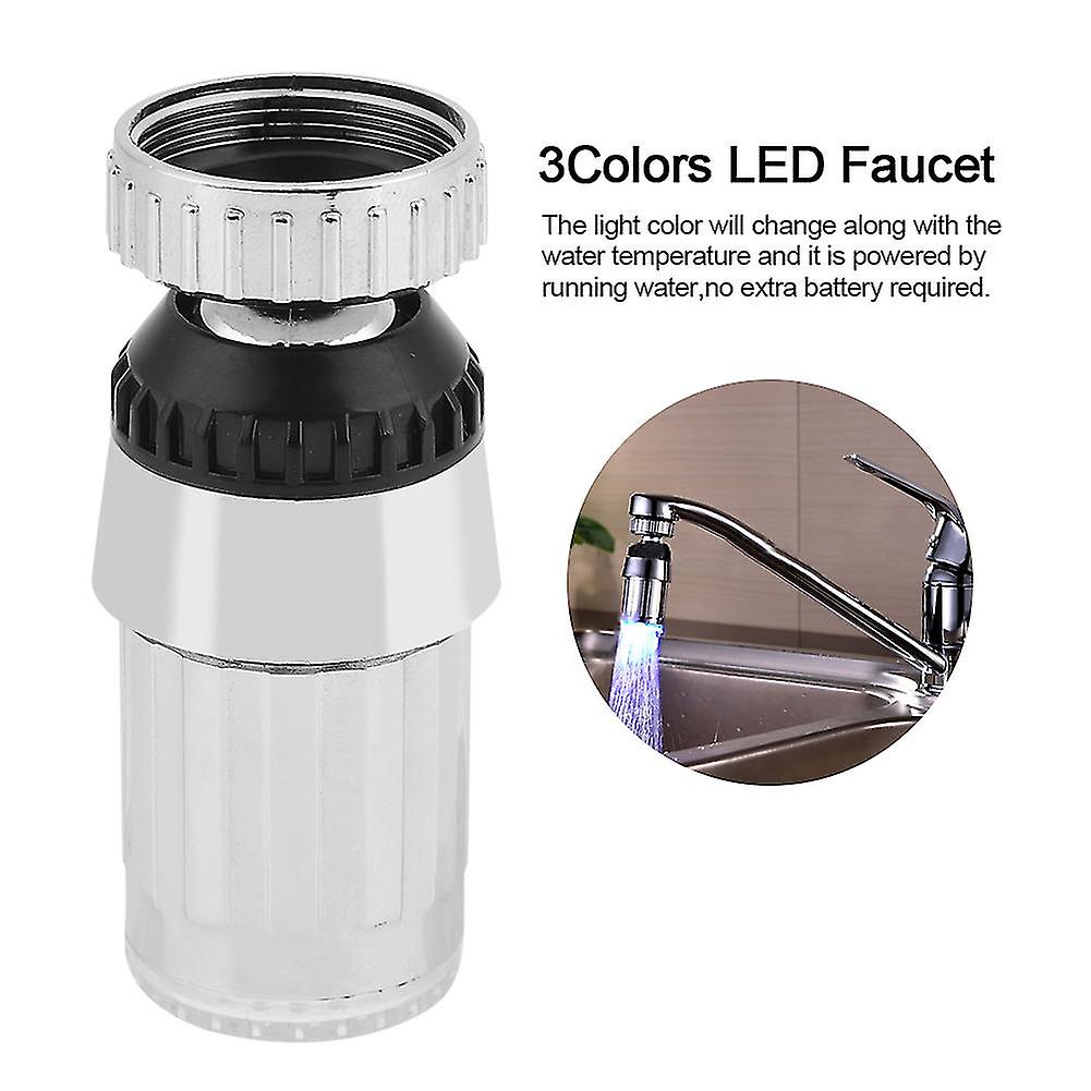 360° Swivel Water Powered 3Colors LED Light Kitchen Sink Faucet Spray Head Sprayer