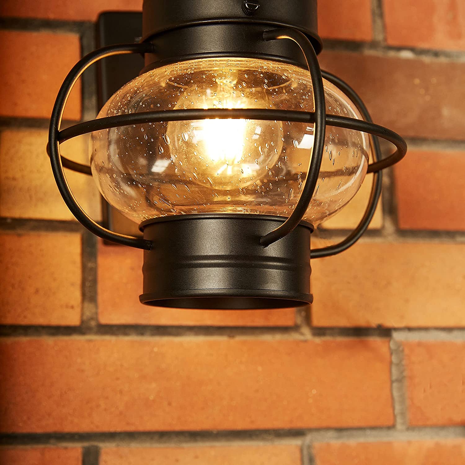 UIXE Black Wall Sconce Light, Outside Lamp Lantern, Exterior Porch Light Fixtures w/Seed Glass for Outdoor Doorway Patio