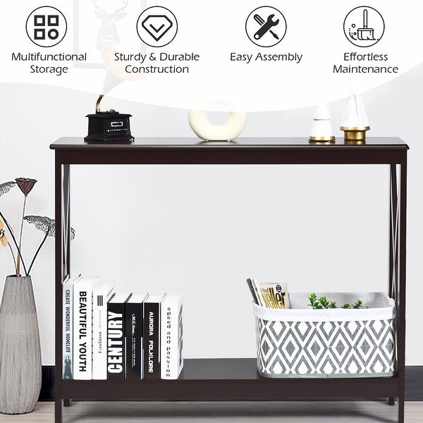 Costway 2-Tier Console Table x-Design Bookshelf Sofa Side Accent Table